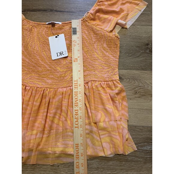 Dr 2 Women’s XL Orange Peplum Smocked Off The Shoulder Flutter Ruffle Blouse - Picture 6 of 6